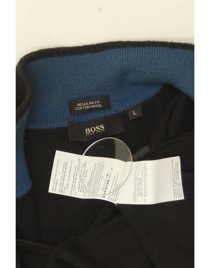 Suéter masculino Hugo Boss de ajuste regular com zíper e gola grande de lã preta