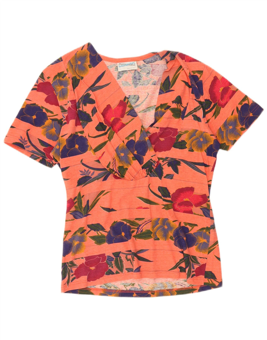 Blusa feminina VINTAGE UK 14 algodão floral laranja médio