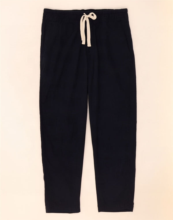 Zara Calça masculina slim cortada pequena W30 L25 linho azul marinho