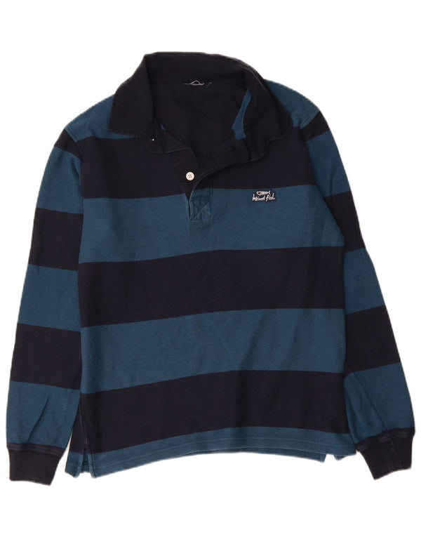 Camisa polo masculina de rugby de manga comprida Weird Fish algodão listrado azul médio
