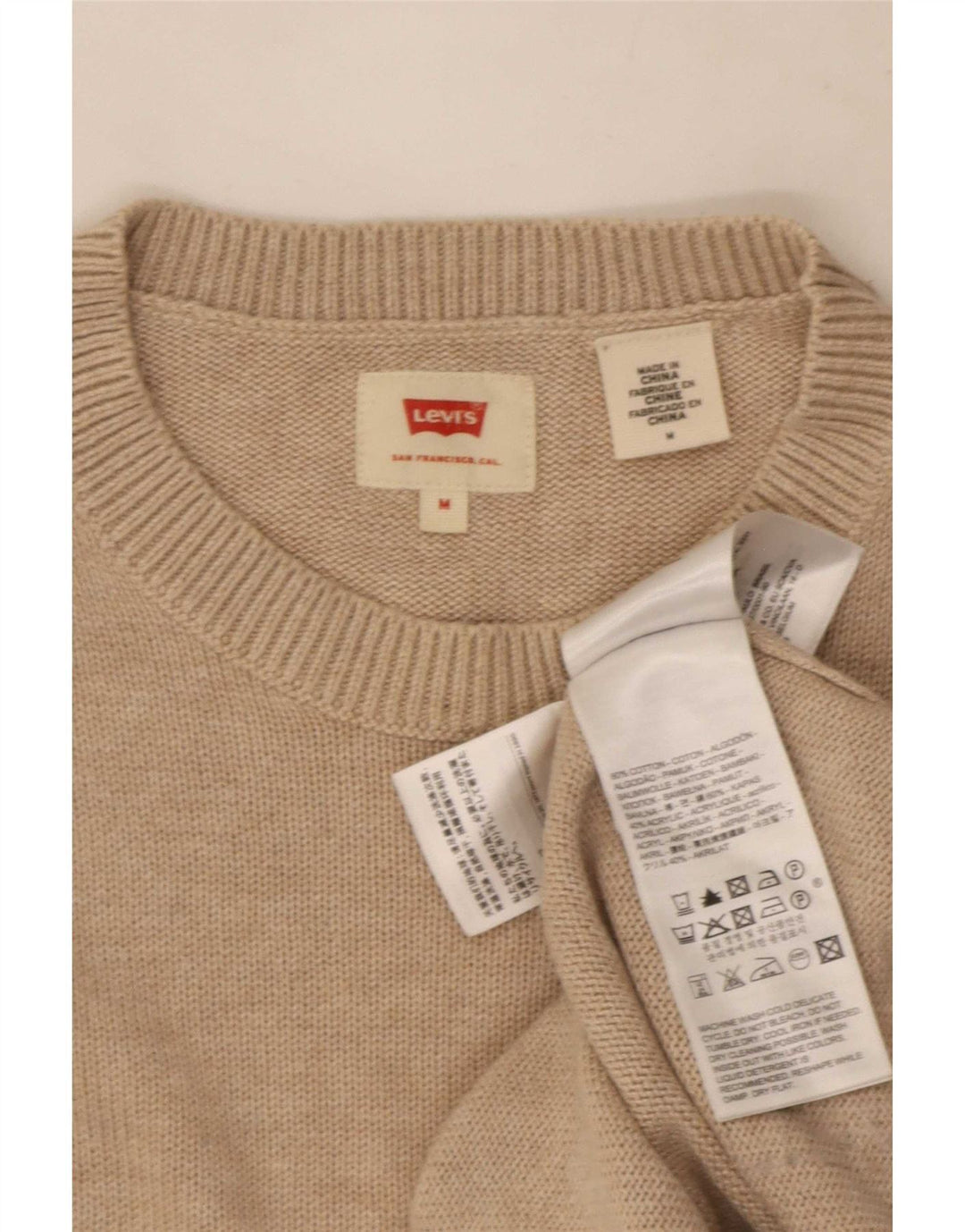 Suéter masculino Levi's com gola redonda e algodão bege médio