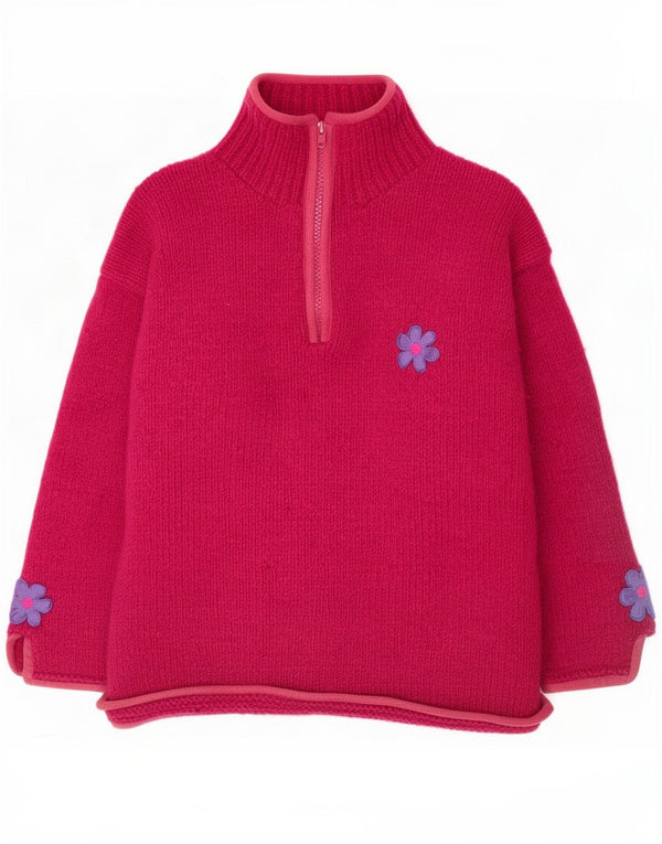 Suéter feminino Pachamama tricotado à mão com zíper e pescoço Reino Unido 20 2XL rosa floral