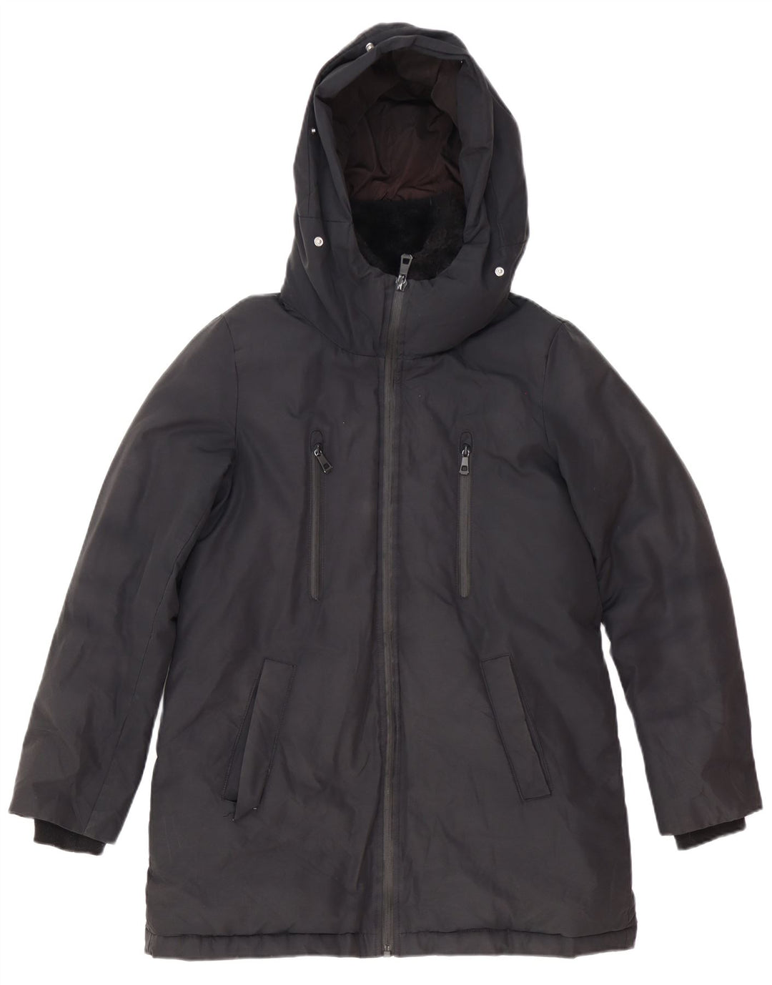 Jaqueta Parka com capuz feminina Zara UK 6 XS poliéster preto