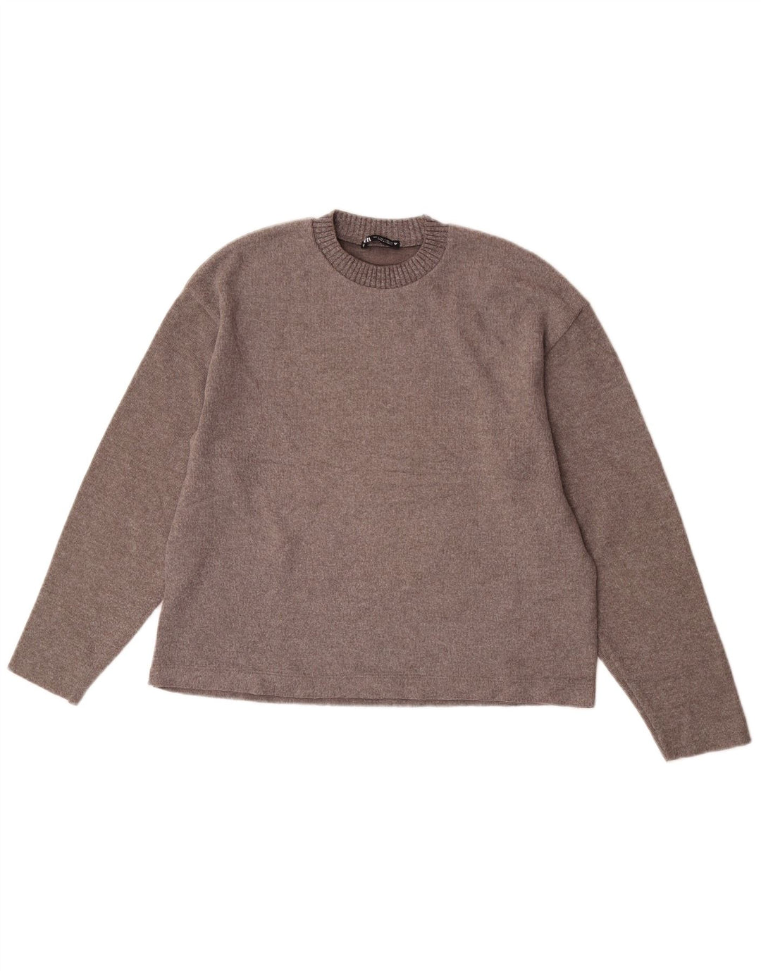 Zara Suéter feminino oversized com gola redonda Reino Unido 10 pequeno poliéster marrom