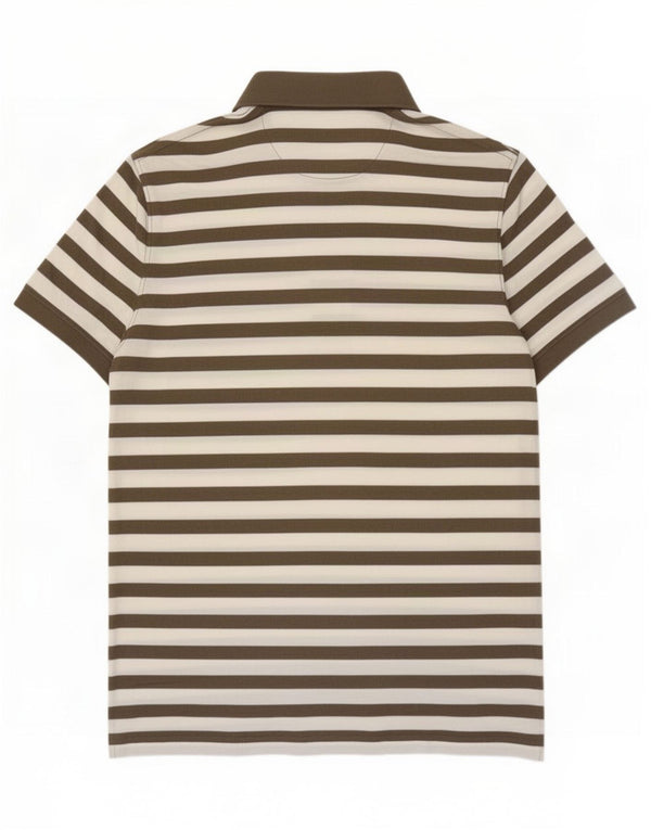 Camisa polo masculina Massimo Dutti grande algodão listrado marrom