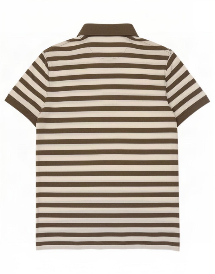 Camisa polo masculina Massimo Dutti grande algodão listrado marrom