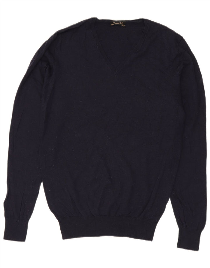 Suéter masculino Massimo Dutti com decote em V grande azul marinho