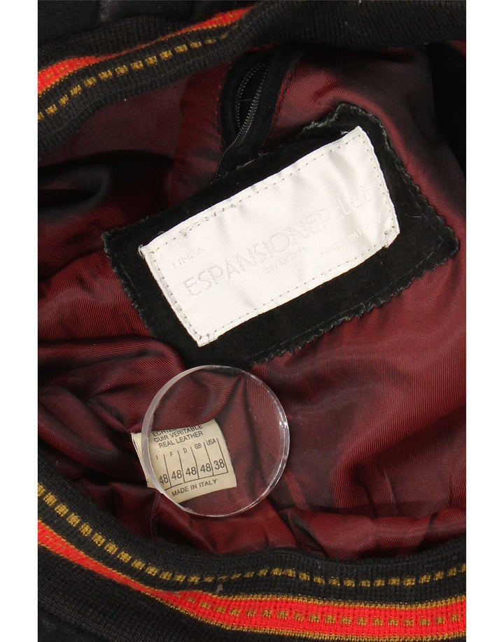 Jaqueta bomber masculina vintage de camurça IT 48 couro listrado preto médio