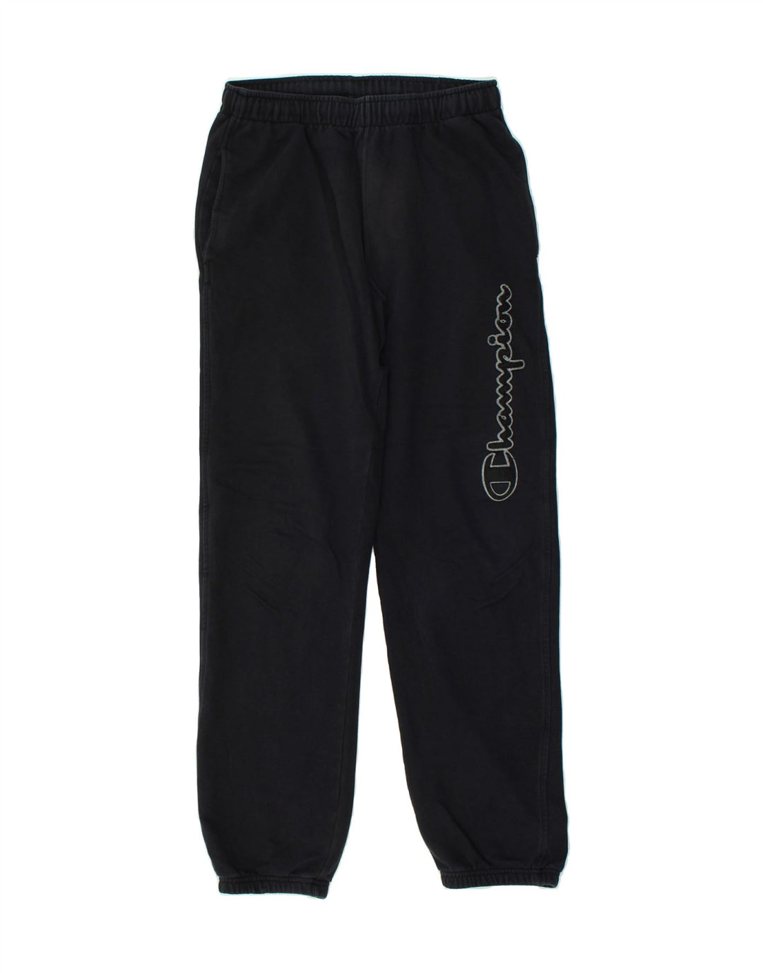 CHAMPION Mens Graphic Tracksuit Trousers Small Black Cotton | Vintage Champion | Thrift | Second-Hand Champion | Used Clothing | Messina Hembry 
