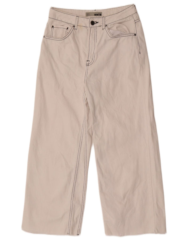 Topshop feminino cintura alta perna larga jeans W28 L24 algodão branco