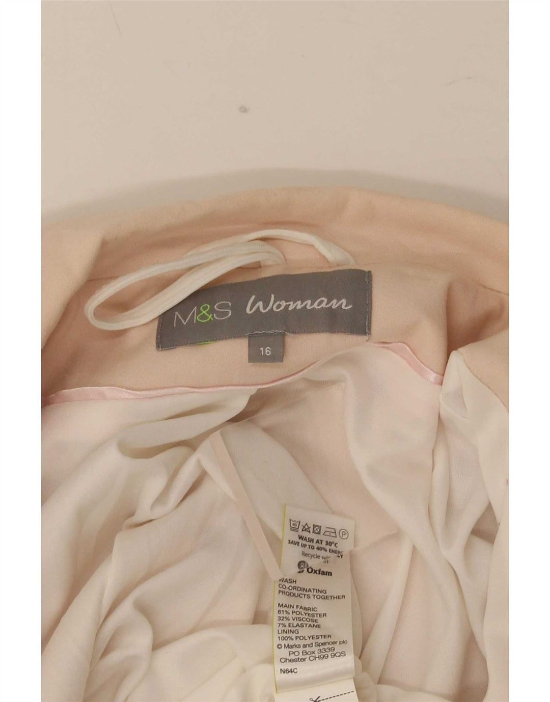 Jaqueta blazer feminina Marks & Spencer manga 3/4 com 1 botão Reino Unido 16 grande rosa