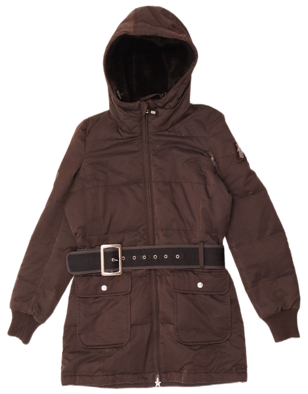 Jaqueta feminina acolchoada com capuz e capuz Refrigue UK 6 XS marrom poliéster