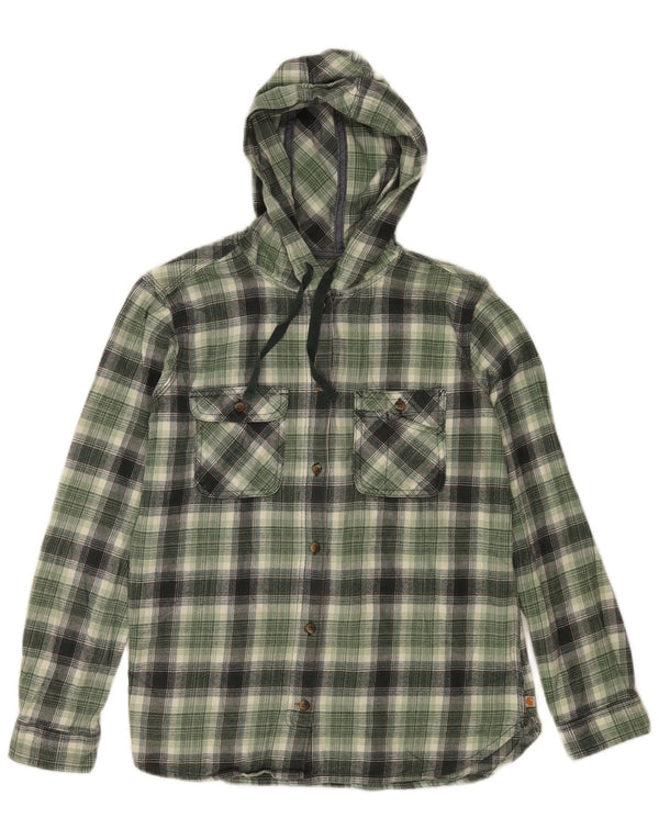 Camisa feminina de flanela com capuz Carhartt EUA 8/10 algodão xadrez verde médio