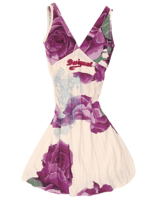 Desigual Vestido feminino estampado sem mangas bolha Reino Unido 12 médio branco floral