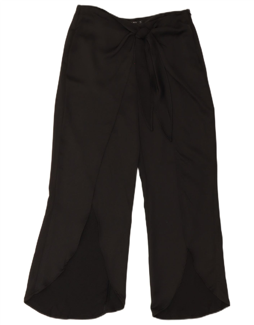 Calça feminina Zara com perna larga cortada pequena W28 L23 poliéster preto