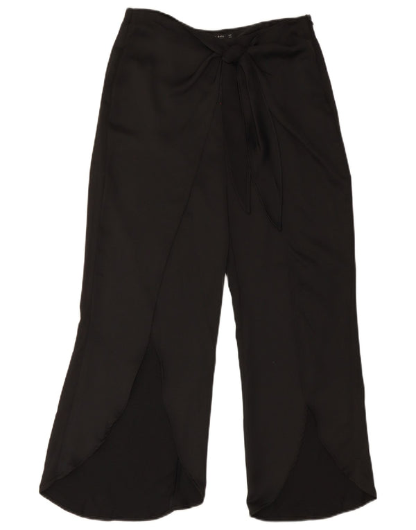 Calça feminina Zara com perna larga cortada pequena W28 L23 poliéster preto
