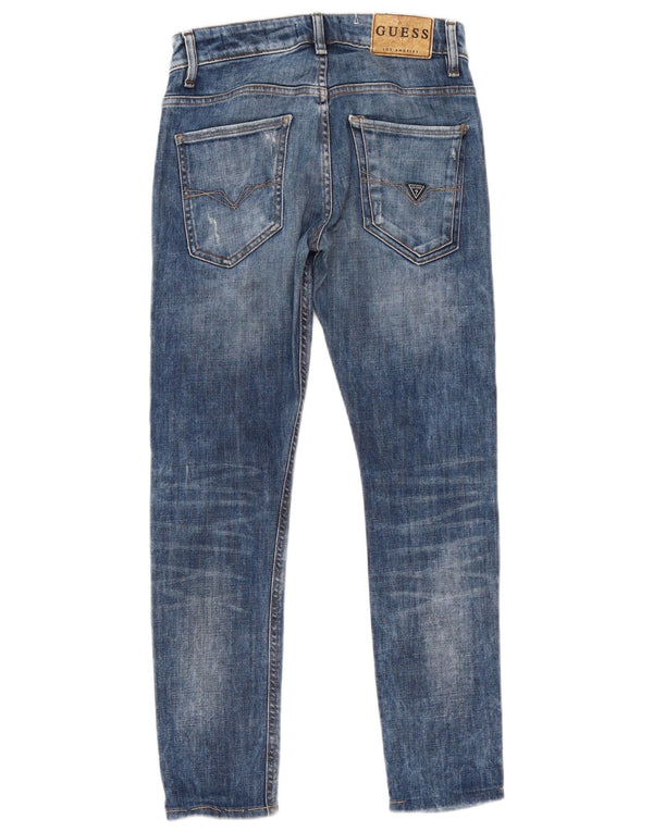Guess Calça jeans feminina Los Angeles desgastada W29 L28 azul poliéster