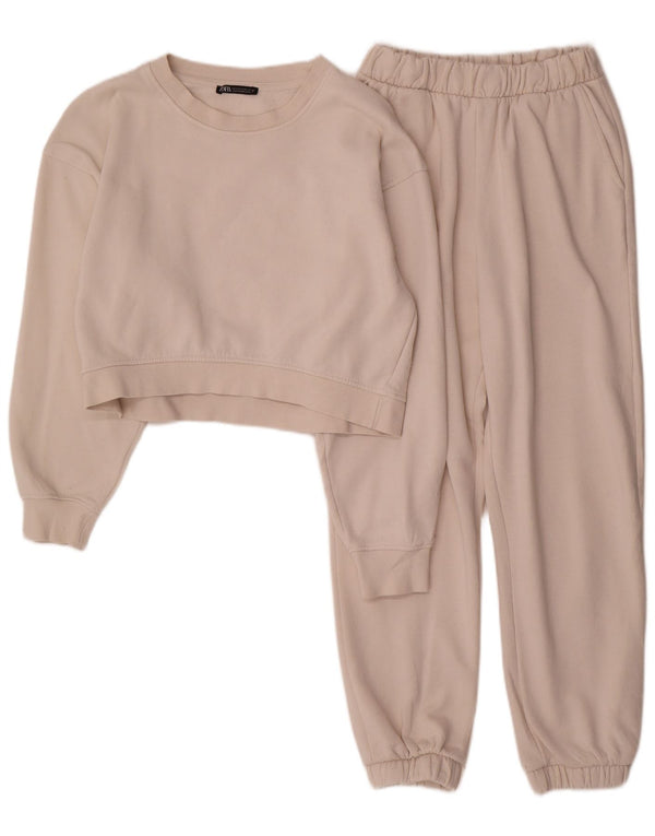 Zara Womens Crop Full Tracksuit UK 14 Médio Algodão Branco