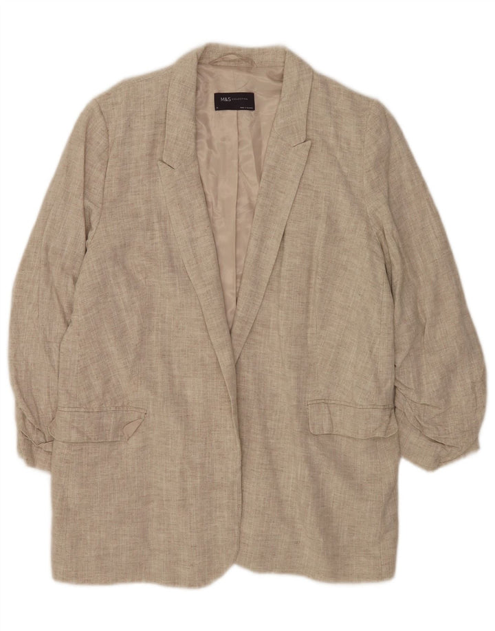 Jaqueta blazer feminina Marks & Spencer manga 3/4 aberta Reino Unido 14 grande bege