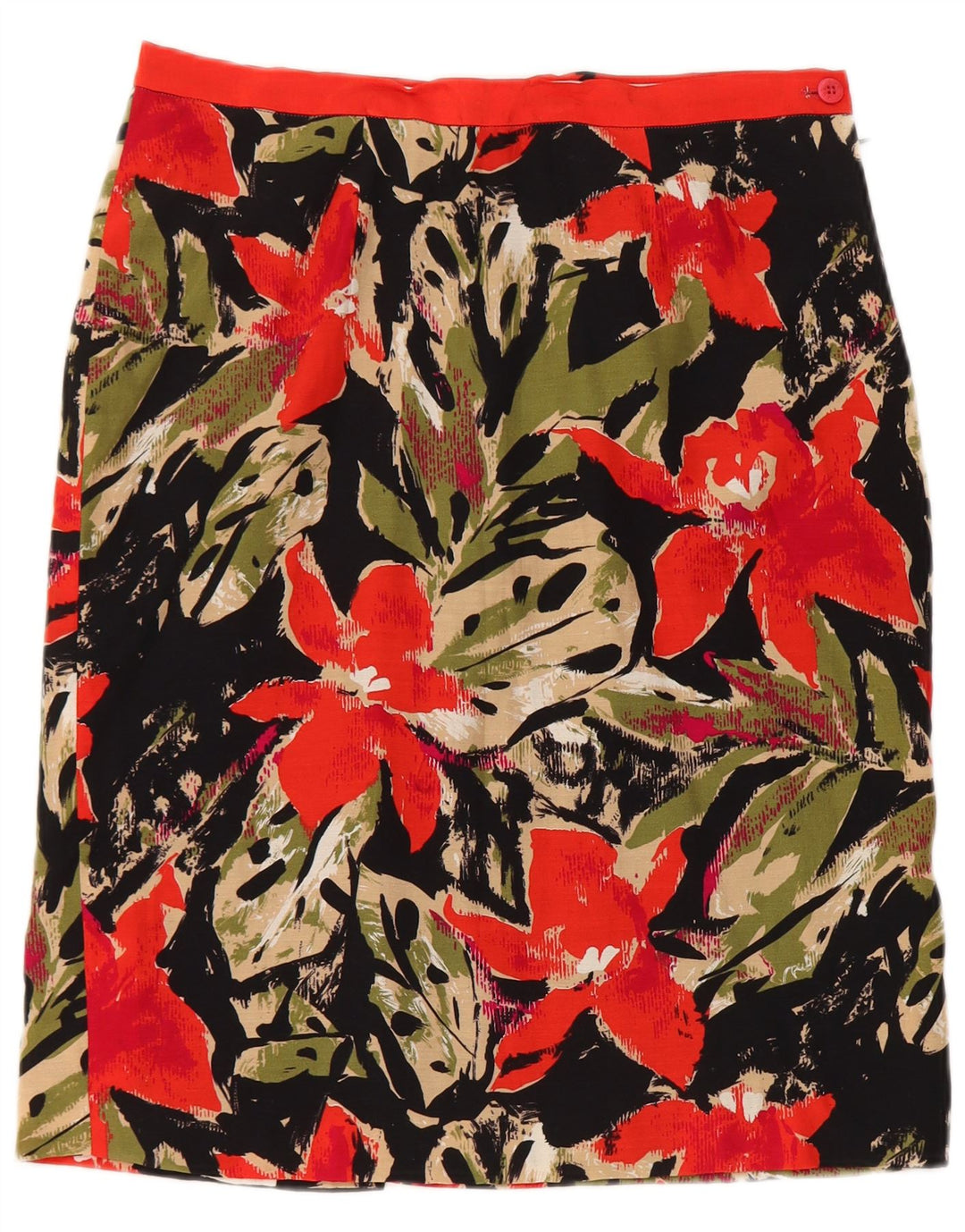 Saia lápis feminina vintage W28 médio preto floral