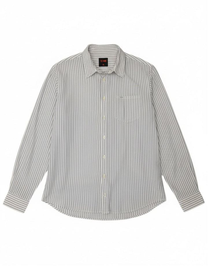 SUN68 Camisa masculina transparente XL branca listrada de algodão clássica
