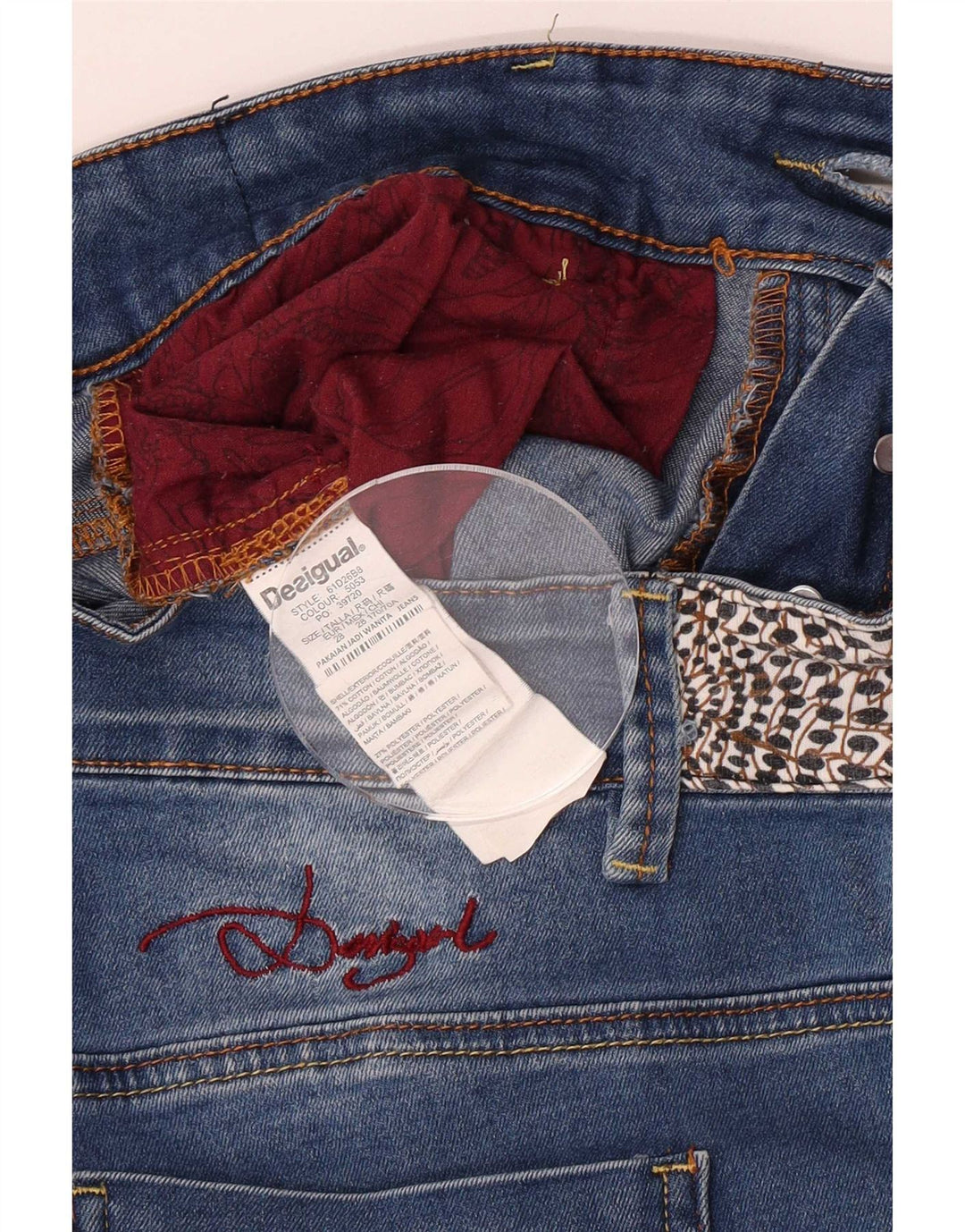 Shorts jeans feminino Desigual pequeno W28 azul algodão
