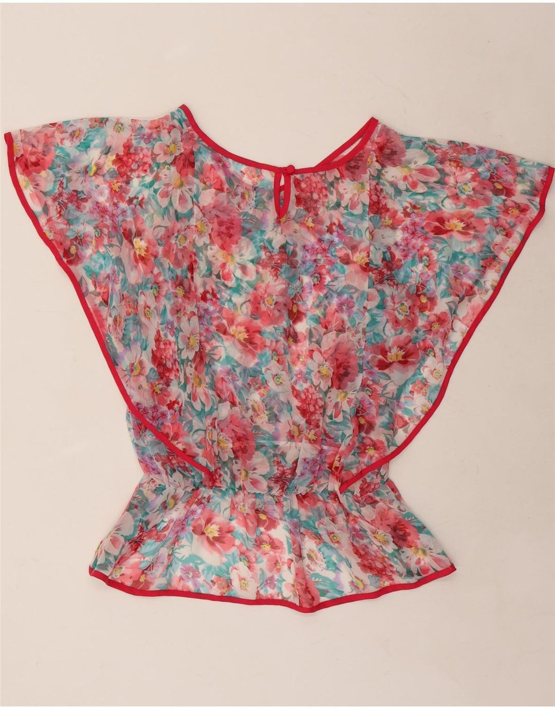 Blusa feminina VINTAGE Batwing UK 16 grande floral multicolorida