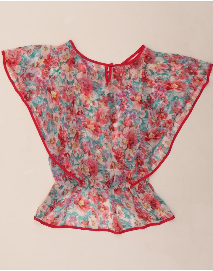Blusa feminina VINTAGE Batwing UK 16 grande floral multicolorida