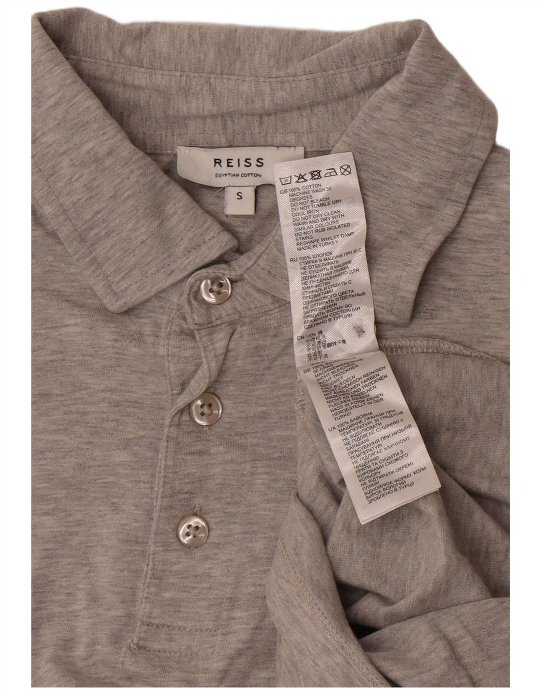 Camisa polo masculina Reiss pequena algodão manchado cinza