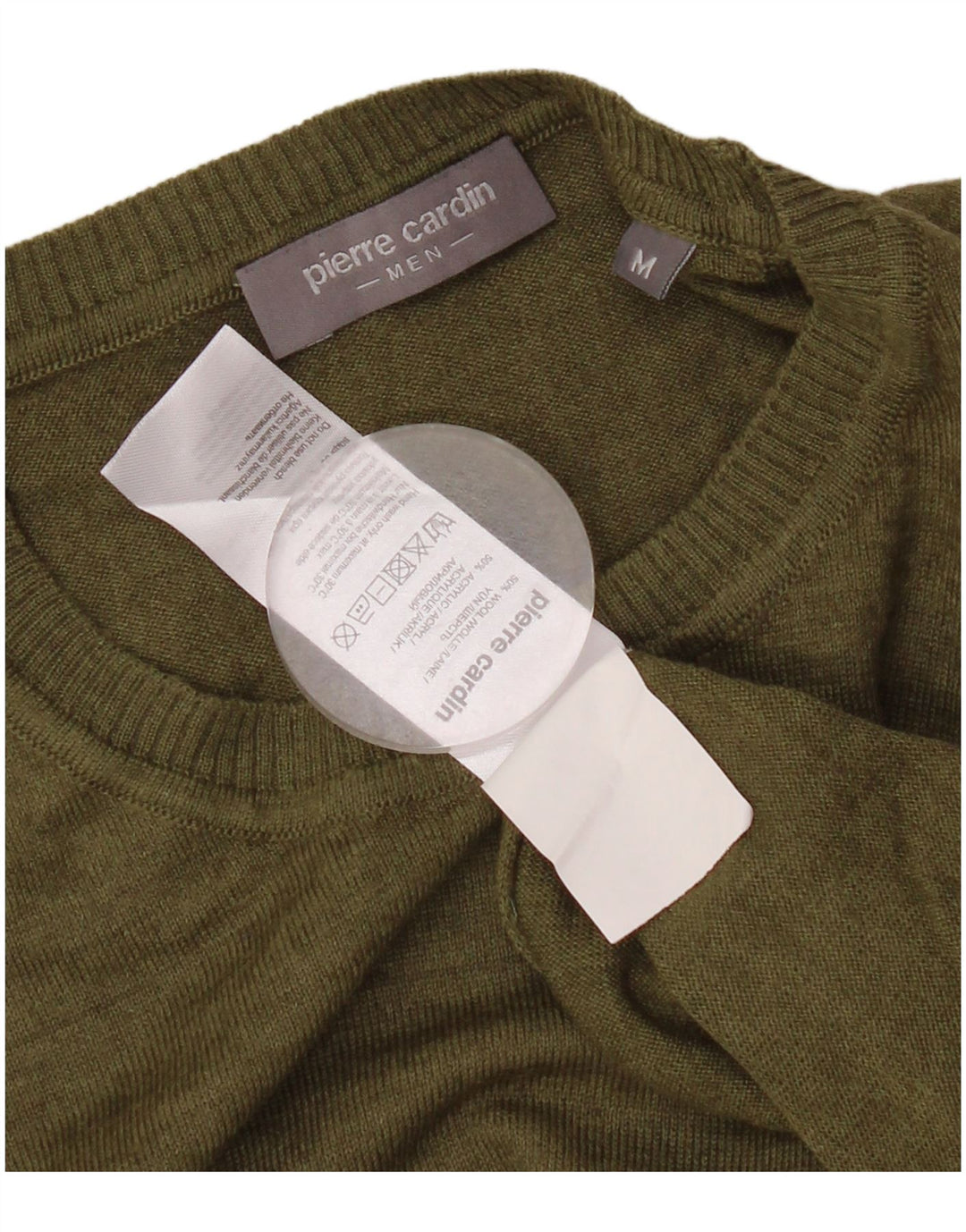 Suéter masculino PIERRE CARDIN com gola redonda, lã cáqui média