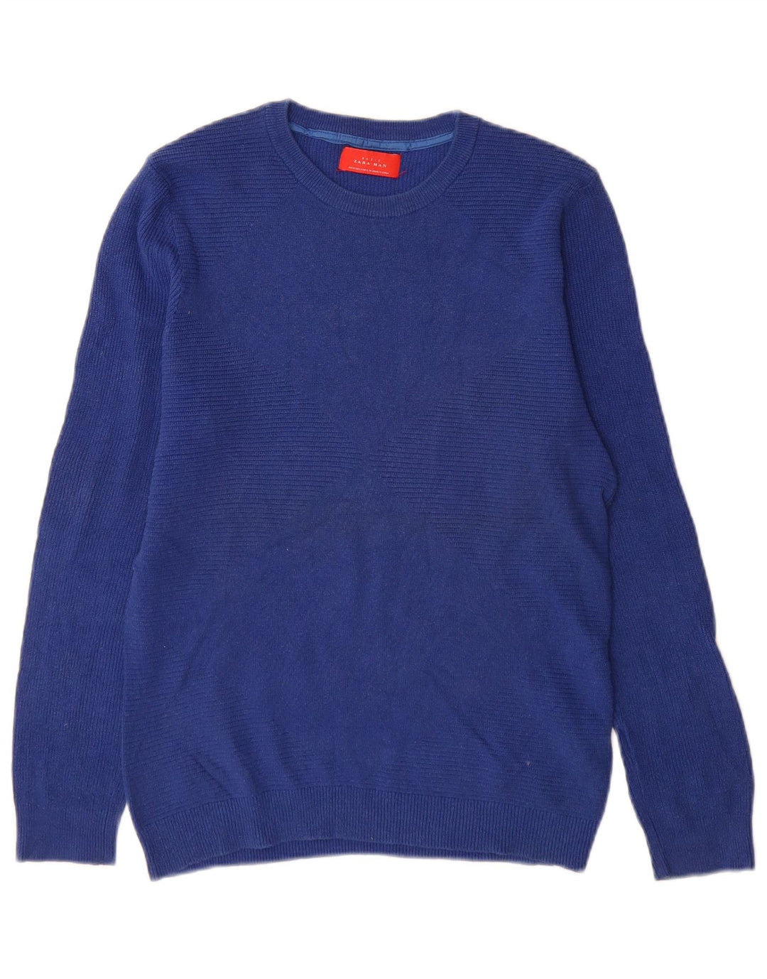 Zara Suéter masculino com gola redonda e algodão azul pequeno