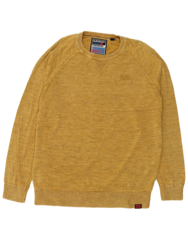Suéter masculino Superdry com gola redonda 2XL algodão manchado amarelo