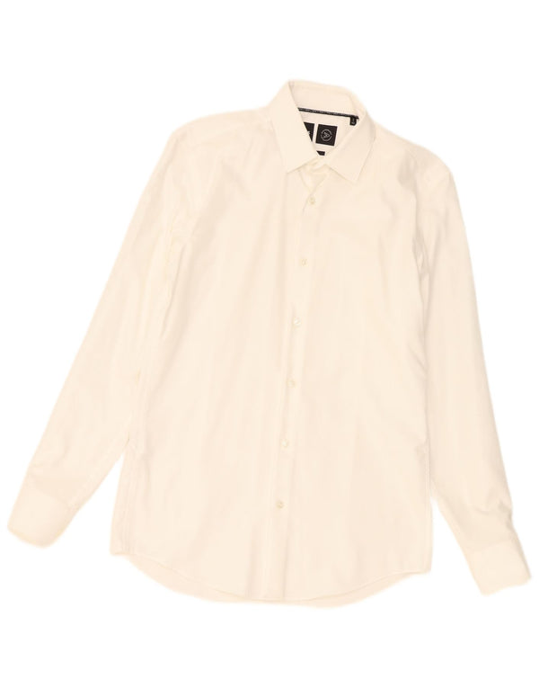 Hugo Boss Mens Slim Fit Camisa Tamanho 14 1/2 37 Pequeno Algodão Branco