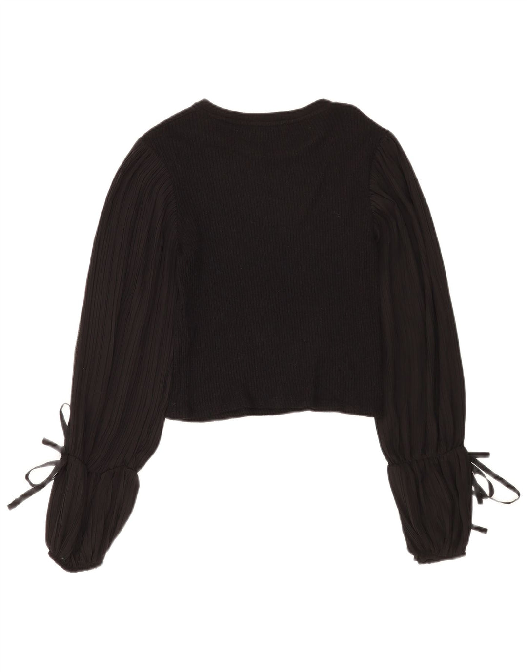 Zara blusa feminina cropped manga comprida top UK 12 médio preto viscose