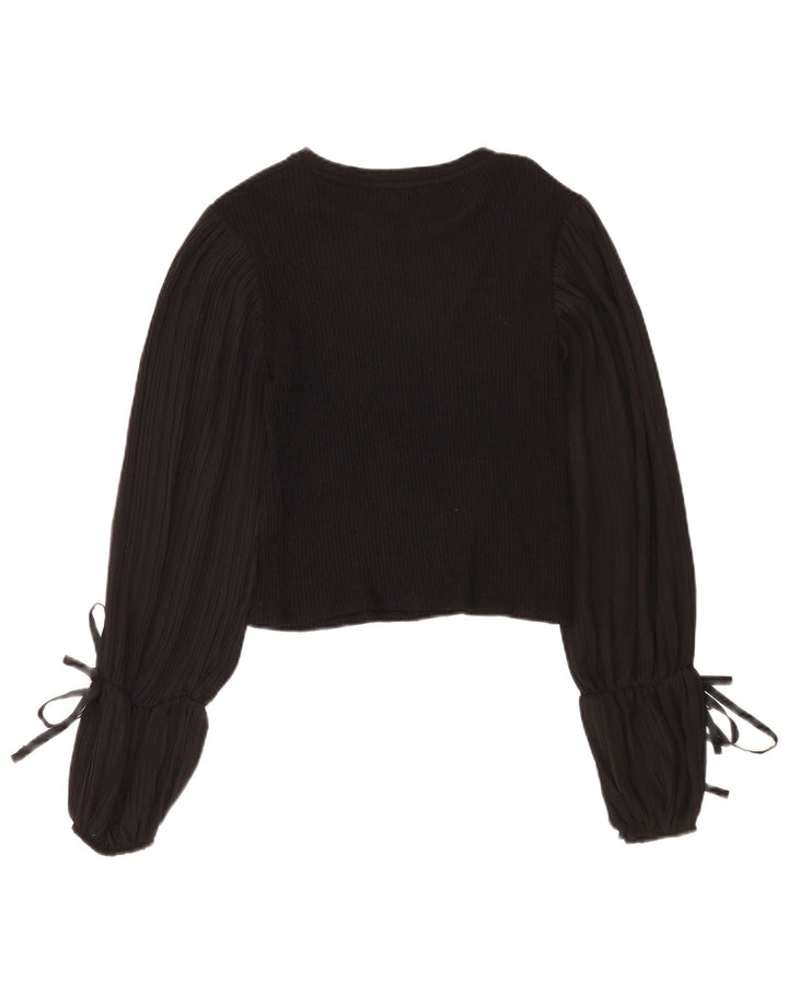 Zara blusa feminina cropped manga comprida top UK 12 médio preto viscose