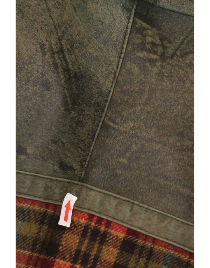 Jaqueta de couro masculina vintage Reino Unido 46 3XL couro xadrez verde