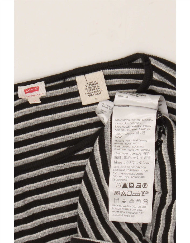 Top cropped feminino Levi's manga comprida UK 12 algodão listrado preto médio