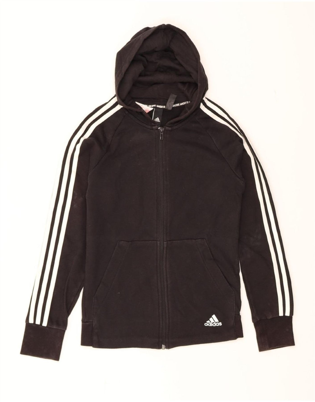 ADIDAS Girls Zip Hoodie Sweater 13-14 Years Black Cotton Vintage Adidas and Second-Hand Adidas from Messina Hembry 