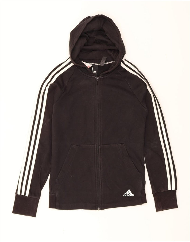 ADIDAS Girls Zip Hoodie Sweater 13-14 Years Black Cotton Vintage Adidas and Second-Hand Adidas from Messina Hembry 
