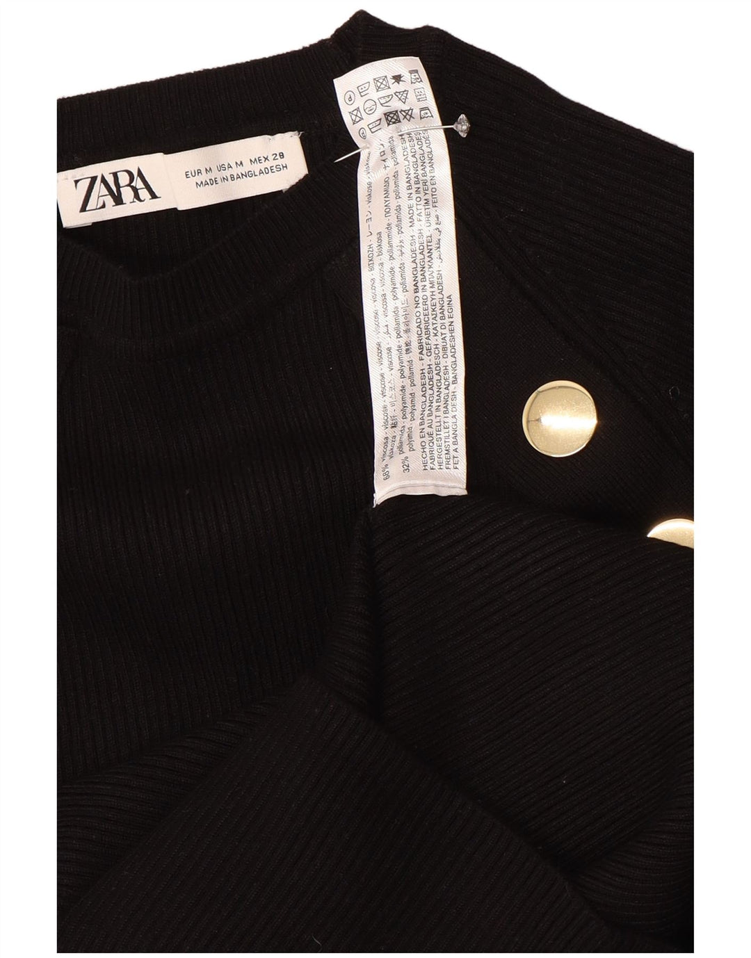 Zara Crop Top Feminino Manga Longa Reino Unido 12 Médio Preto Viscose