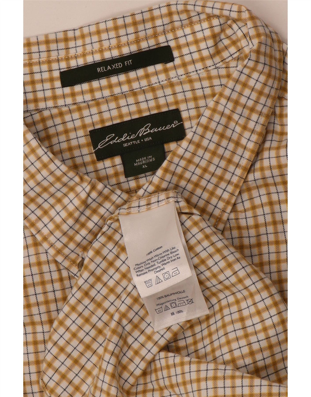 EDDIE BAUER Camisa masculina de flanela com ajuste relaxado XL de algodão xadrez amarelo