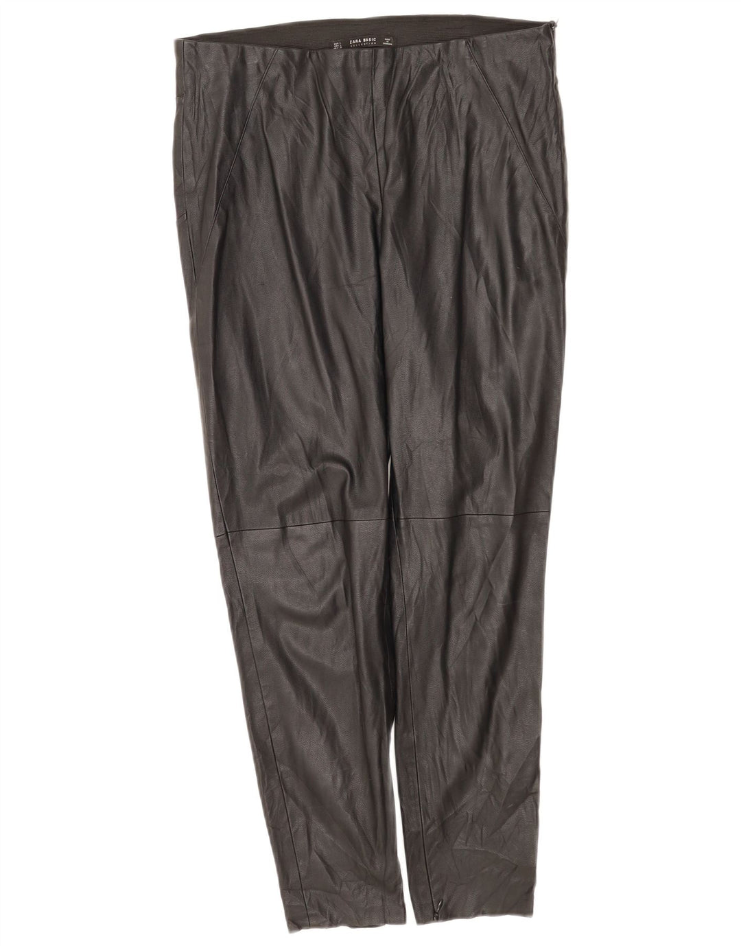 Zara Calça feminina slim de couro sintético grande W34 L27 poliuretano preto