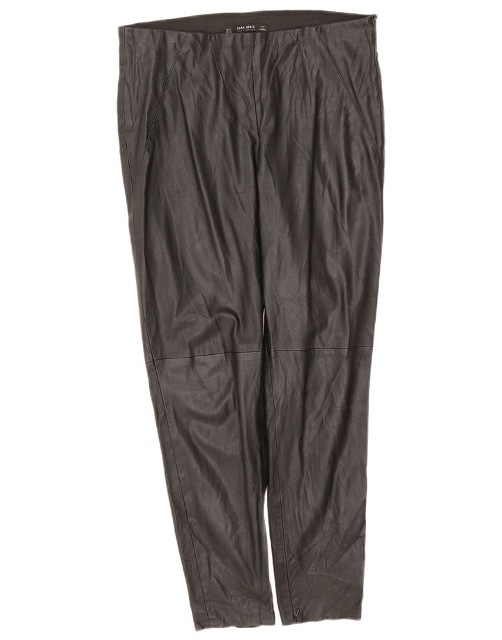 Zara Calça feminina slim de couro sintético grande W34 L27 poliuretano preto