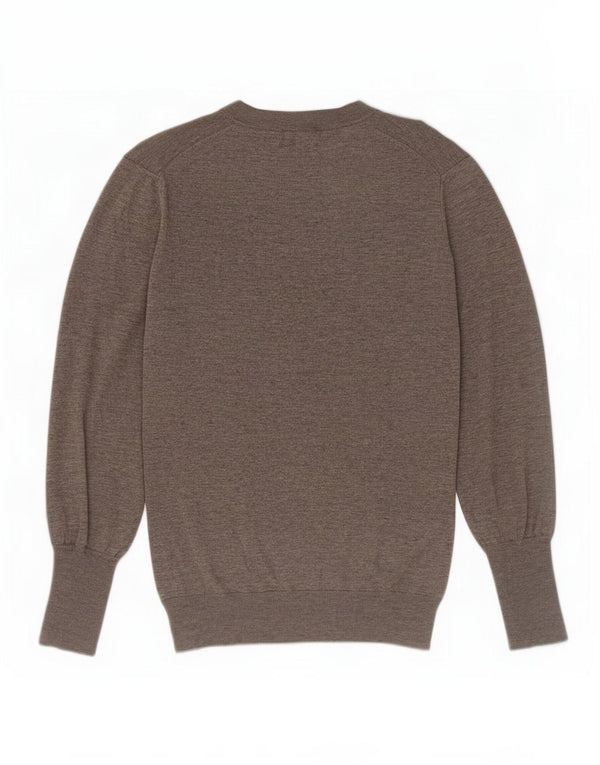 Suéter feminino vintage com gola canoa Reino Unido 14 Caxemira manchada cinza grande