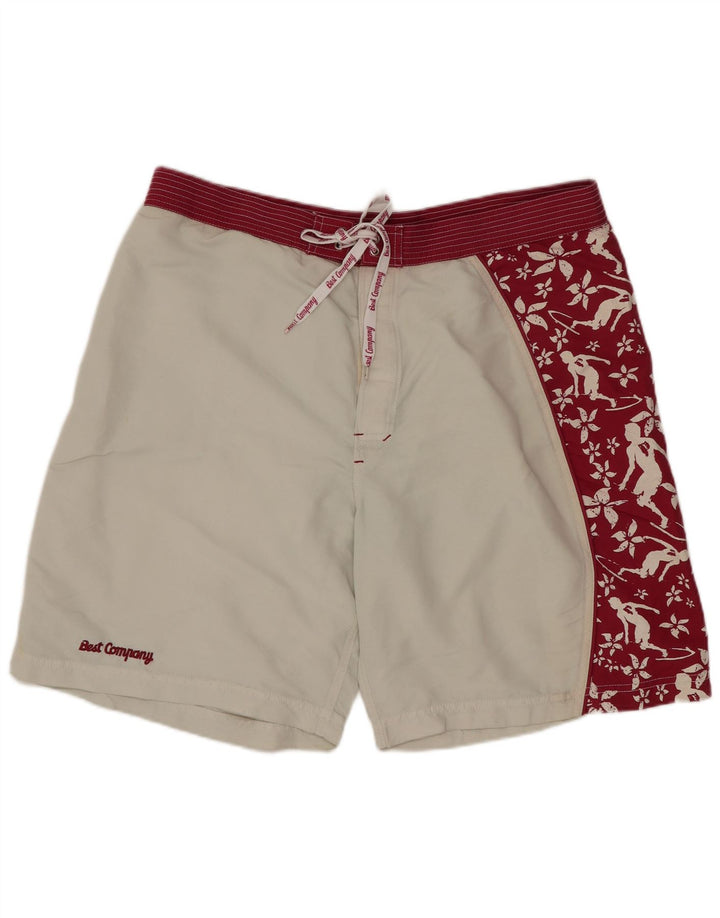 Shorts de natação masculino BEST COMPANY grande branco floral de nylon