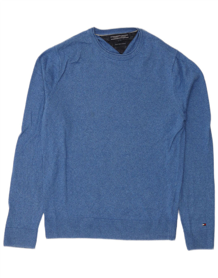 Suéter masculino Tommy Hilfiger com gola redonda e algodão azul pequeno