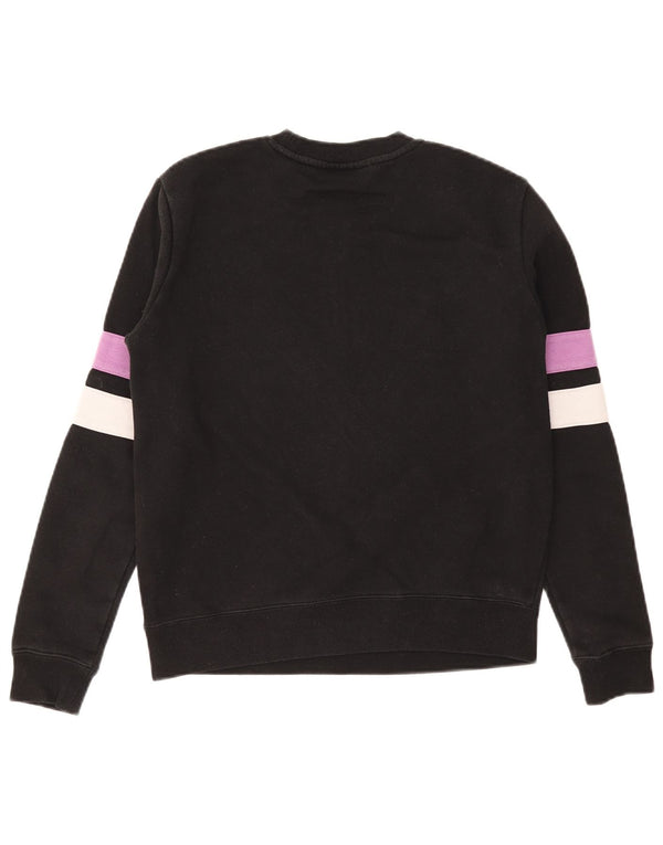 Fila moletom gráfico feminino jumper UK 10 pequeno algodão colorblock preto