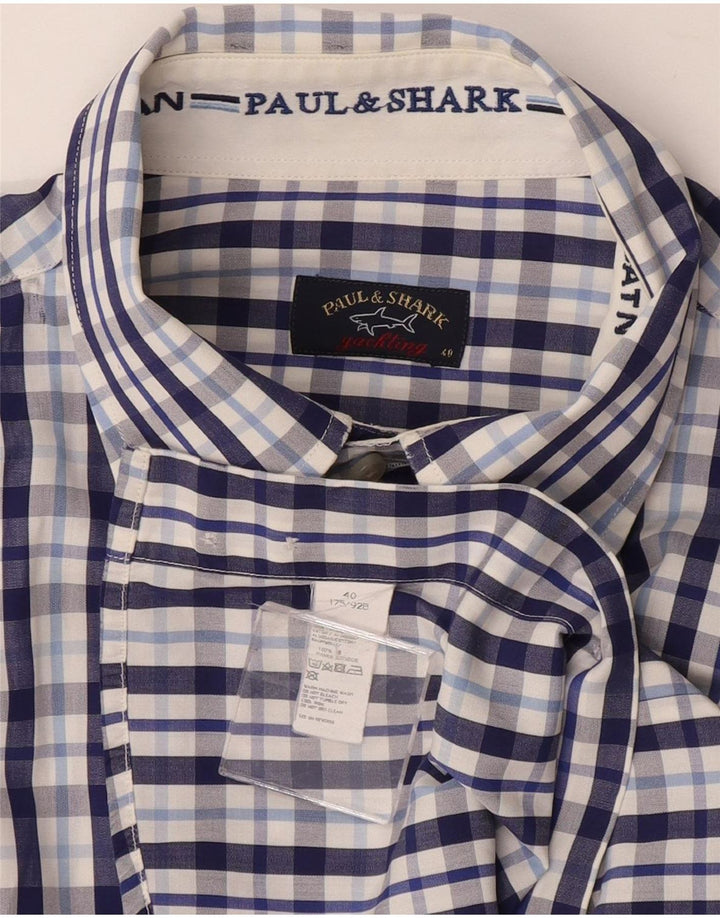 Camisa xadrez masculina Paul & Shark de algodão xadrez azul médio