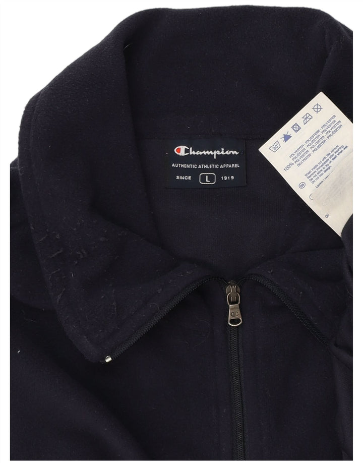 Suéter masculino Champion de lã com zíper e gola grande azul marinho poliéster