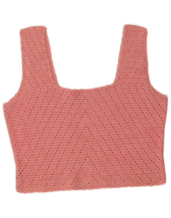 Top feminino vintage de malha cropped UK 10 rosa pequeno